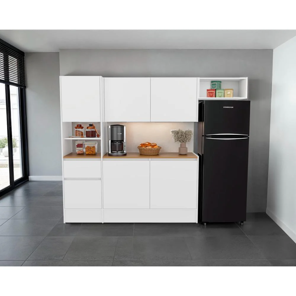 Alacena Dali , Blanco y Fresno Europeo, Con seis puertas batientes y un cajón, amplio espacio de almacenamiento ZF - Image 3