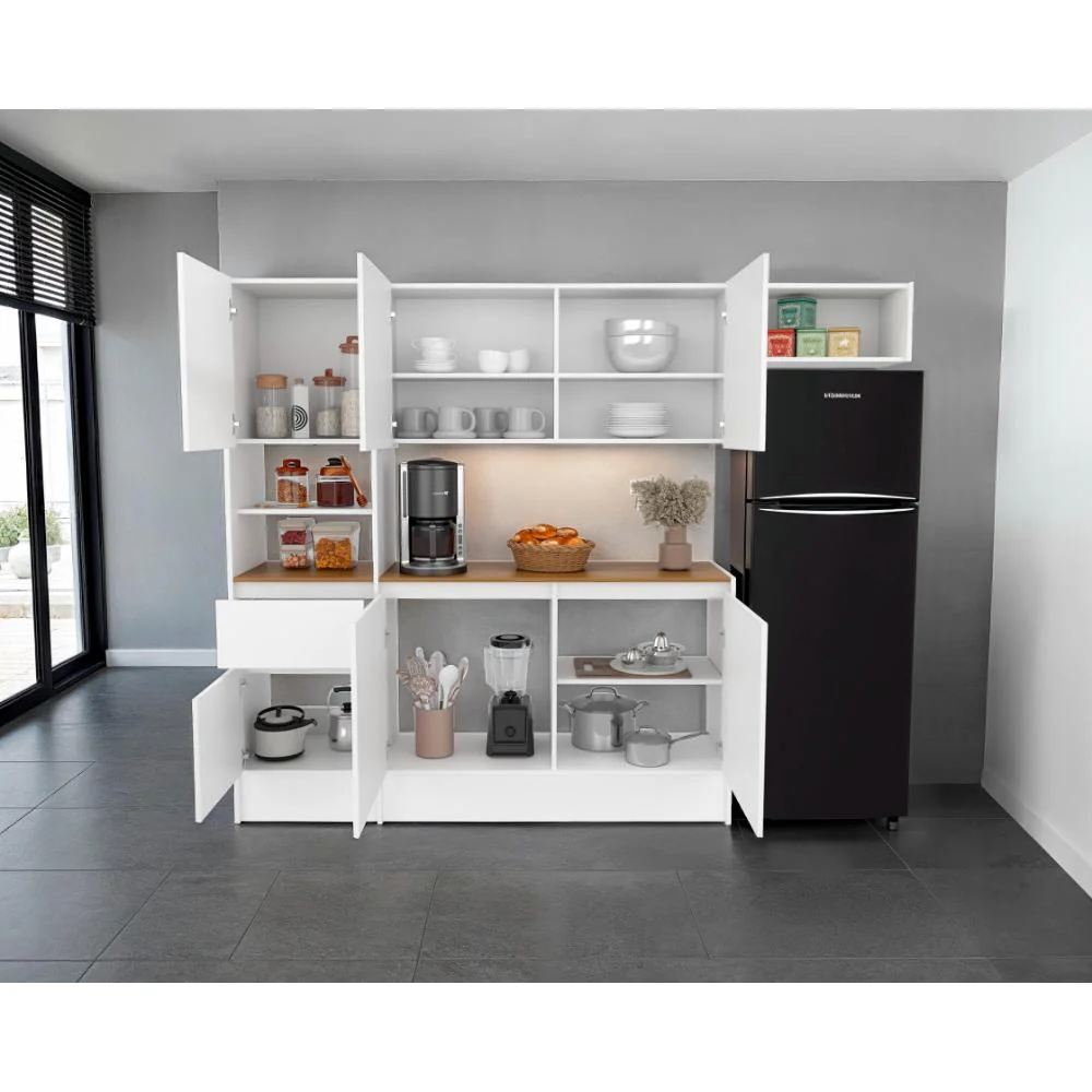 Alacena Dali , Blanco y Fresno Europeo, Con seis puertas batientes y un cajón, amplio espacio de almacenamiento ZF - Image 4