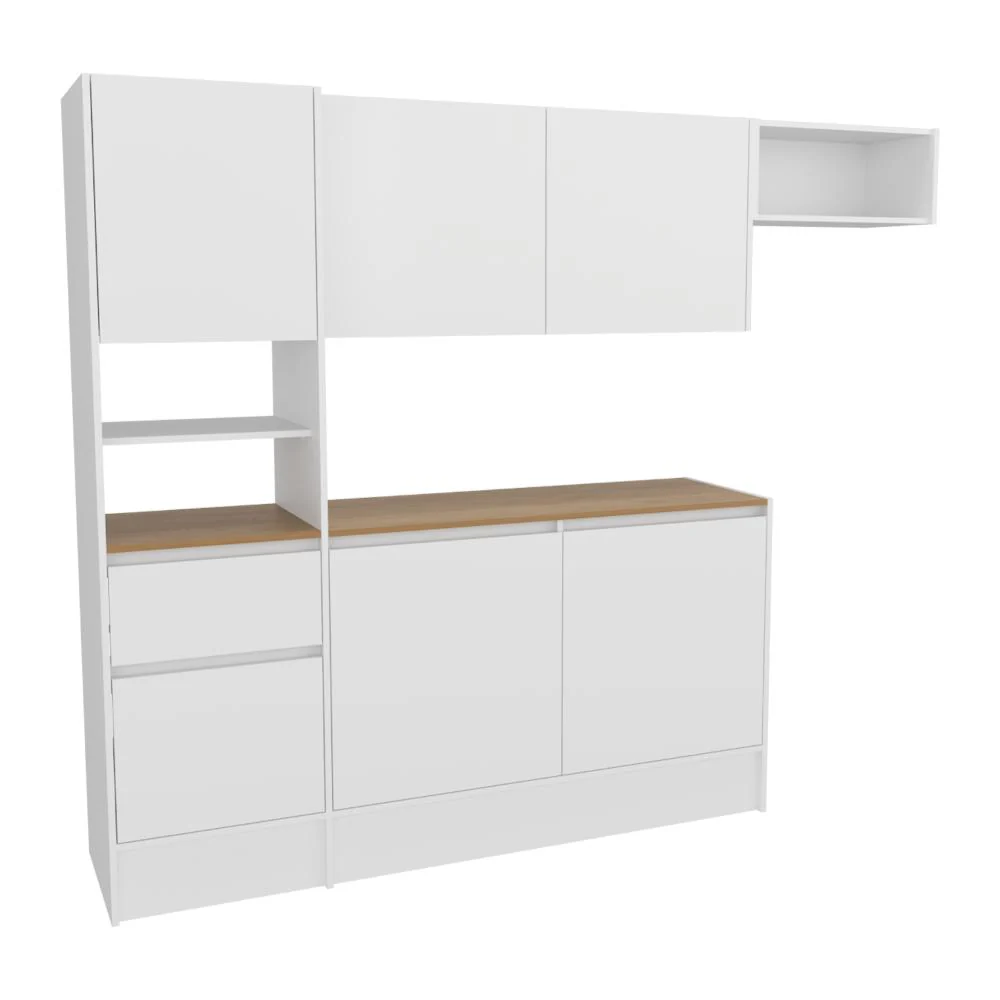 Alacena Dali , Blanco y Fresno Europeo, Con seis puertas batientes y un cajón, amplio espacio de almacenamiento ZF - Image 5