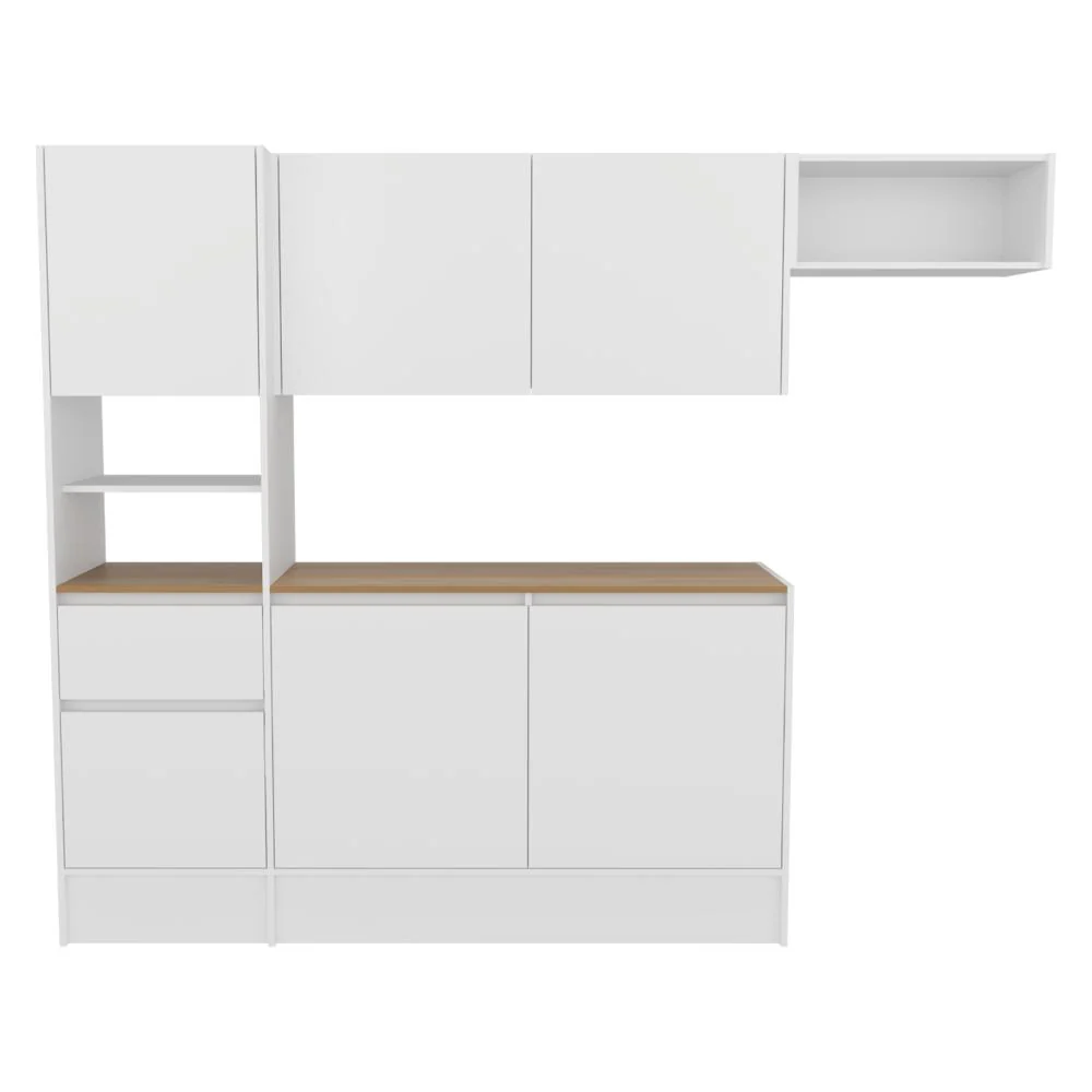 Alacena Dali , Blanco y Fresno Europeo, Con seis puertas batientes y un cajón, amplio espacio de almacenamiento ZF - Image 6