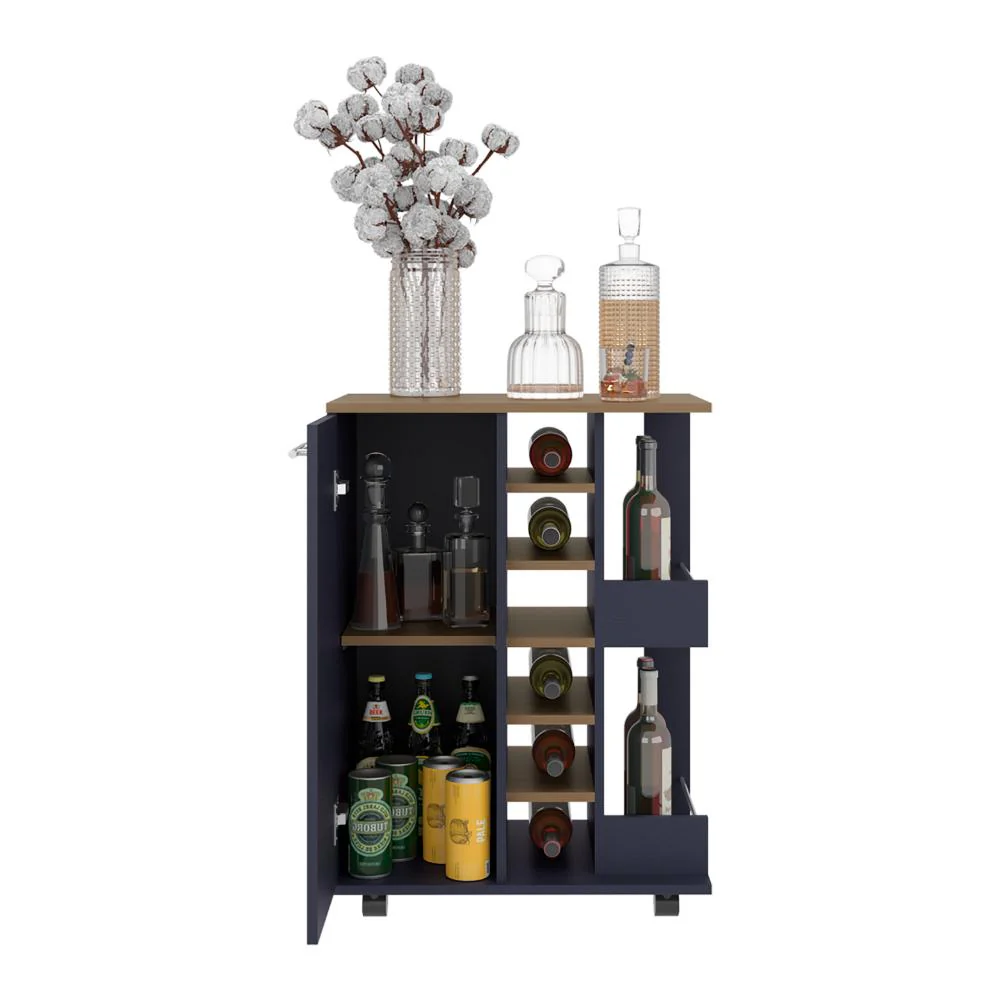 Bar Cart Argus, Azul y Fresno Kronos, con Espacio Para Botellas y Porta Copas - Image 3