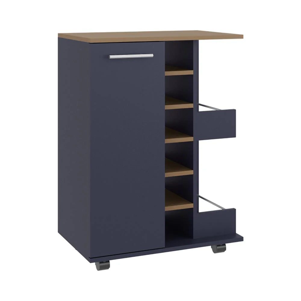 Bar Cart Argus, Azul y Fresno Kronos, con Espacio Para Botellas y Porta Copas - Image 6