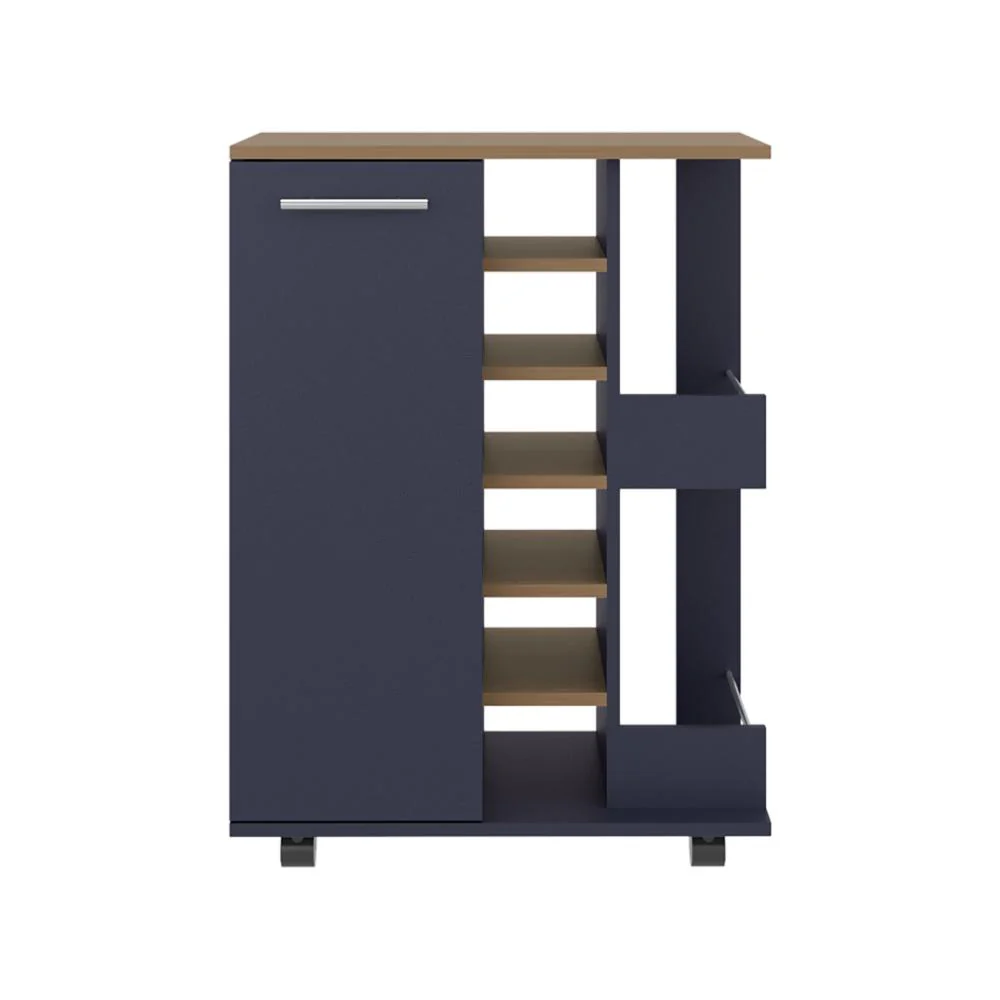 Bar Cart Argus, Azul y Fresno Kronos, con Espacio Para Botellas y Porta Copas - Image 7