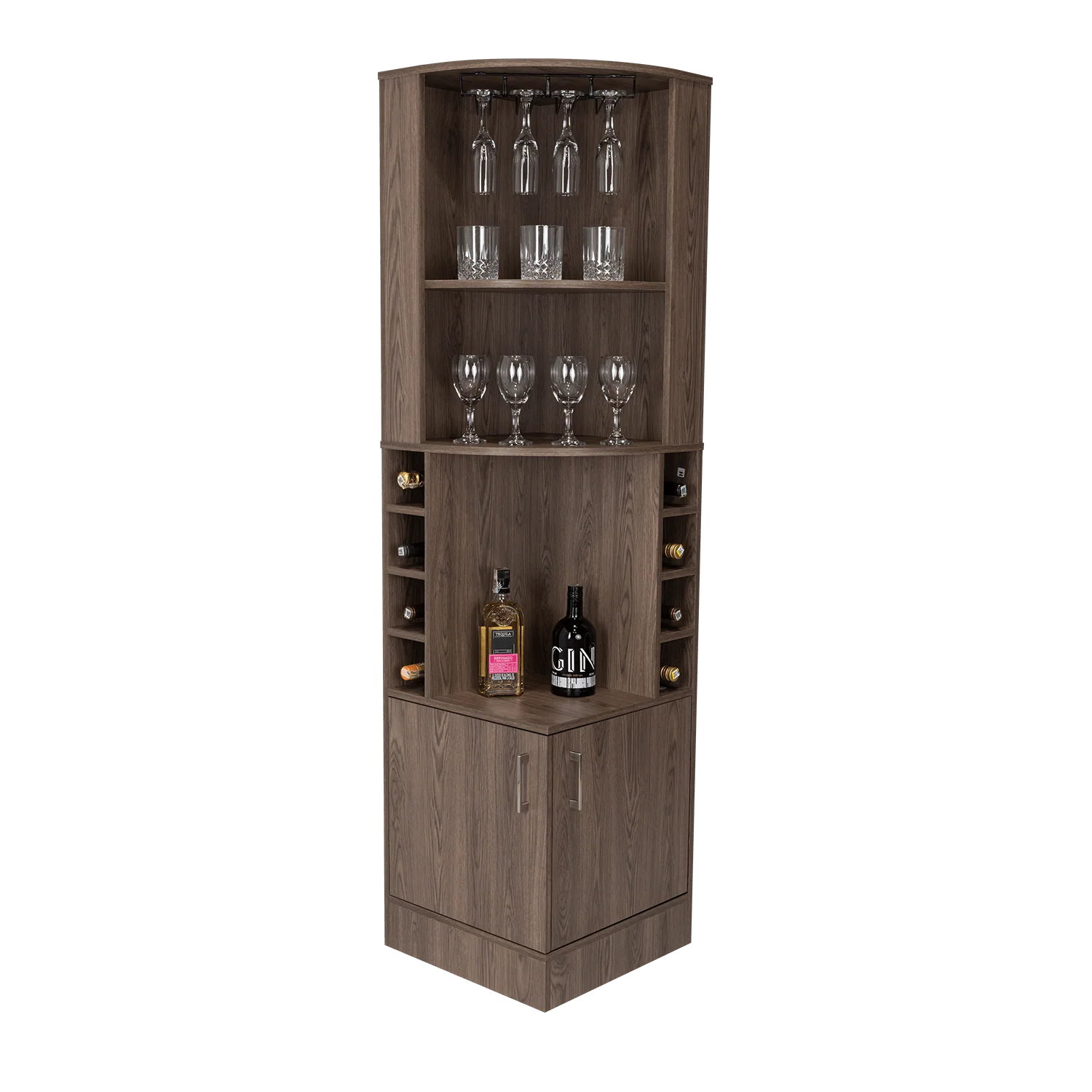 Bar Esquinero Celeste, Chocolate, con Dos Puertas y Espacio Porta Copas ZF - Image 3
