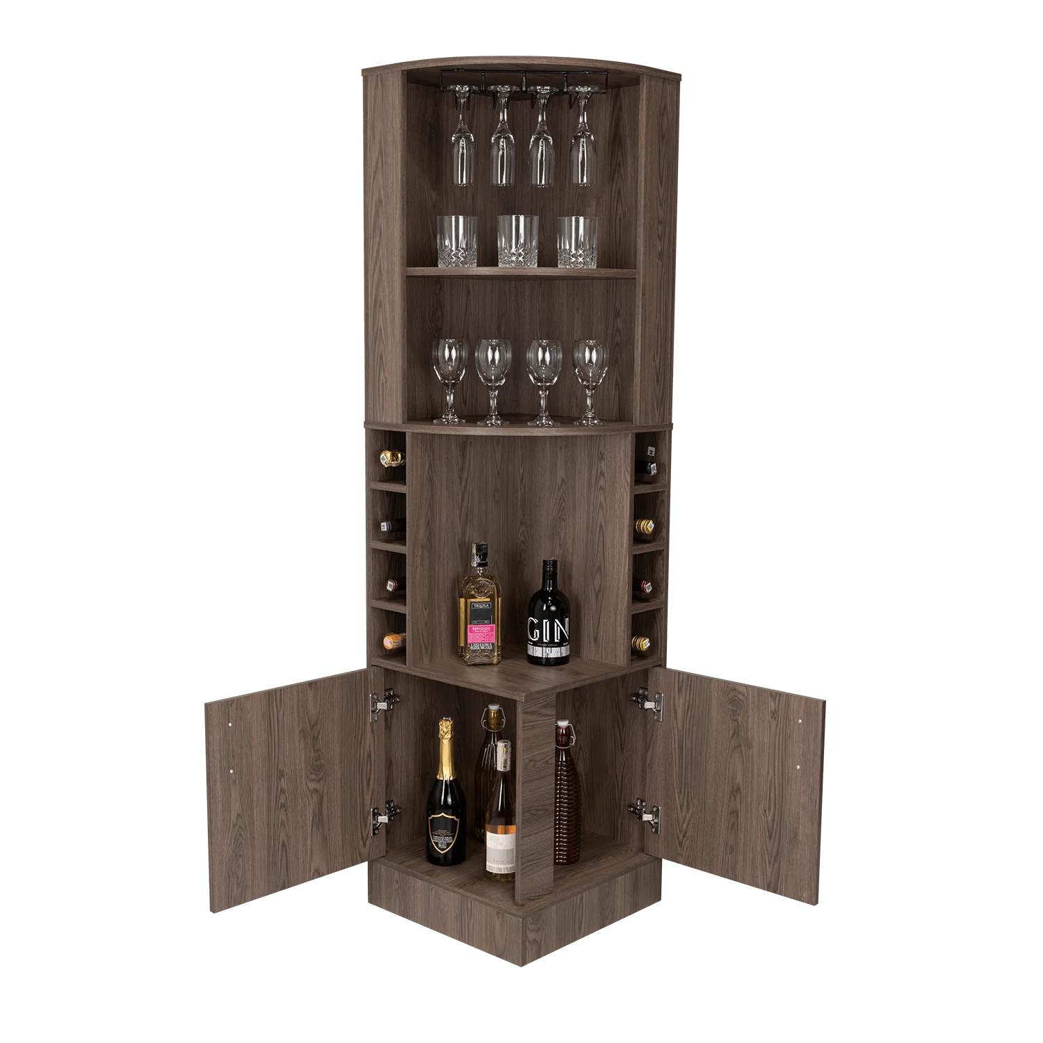 Bar Esquinero Celeste, Chocolate, con Dos Puertas y Espacio Porta Copas ZF - Image 4