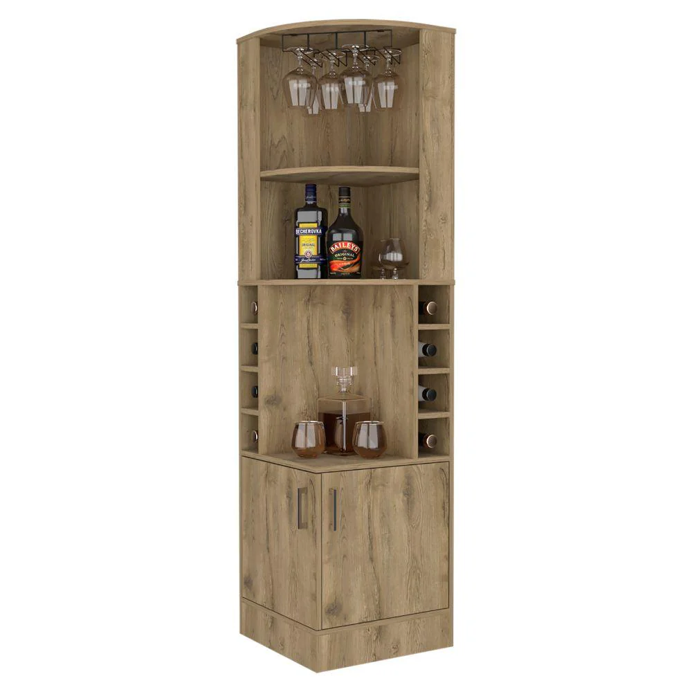 Bar Esquinero Celeste, Macadamia, con Dos Puertas y Espacio Porta Copas - Image 2