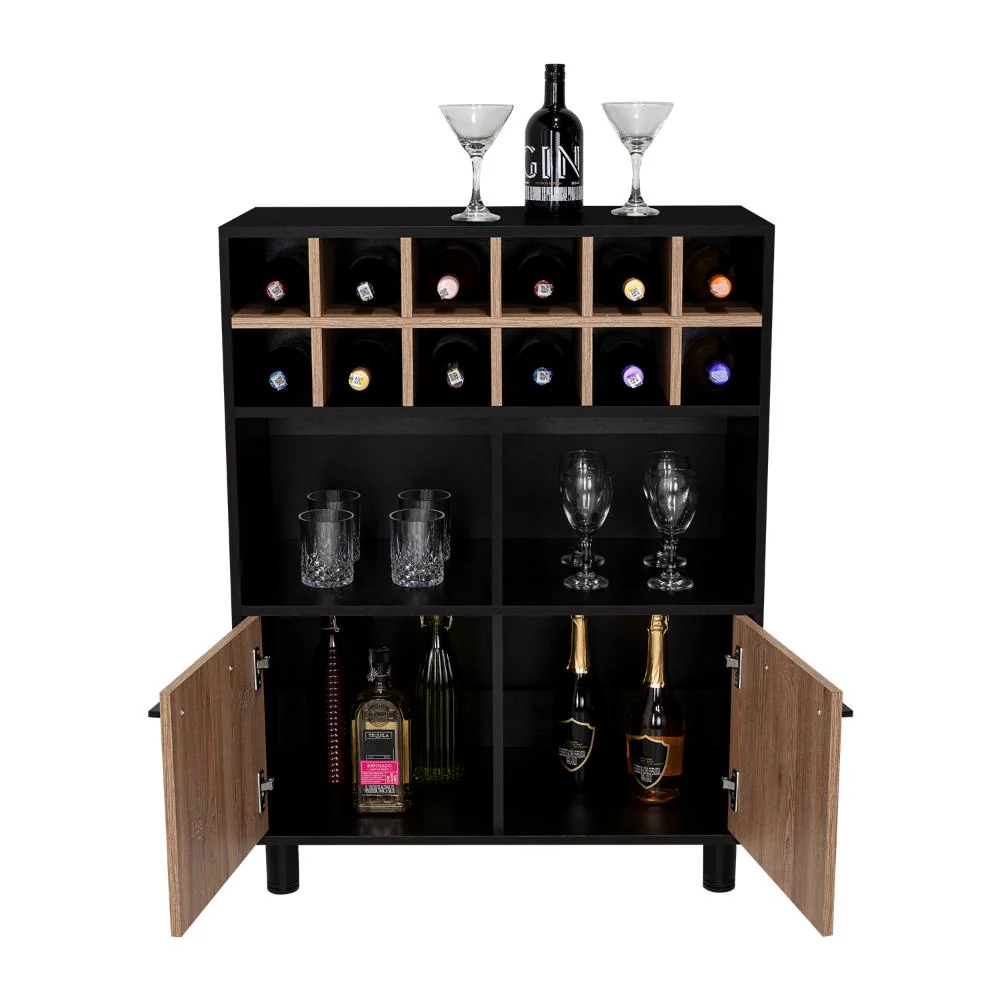 Bar Wesley, Wengue y Fresno Europeo, con Amplio Espacio Para Almacenamiento y Patas Metálicas - Image 4