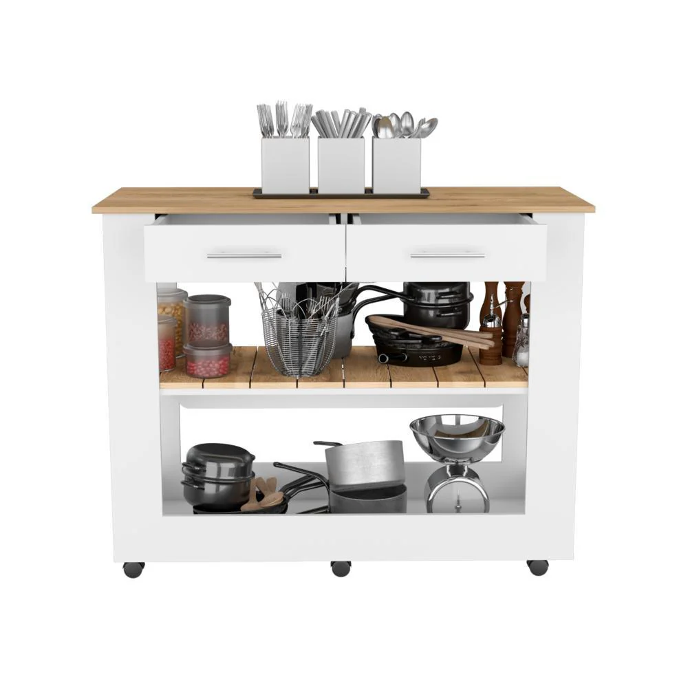 Barra de Cocina Cala, Blanco y Café claro, con amplia superficie en la mesa - Image 2