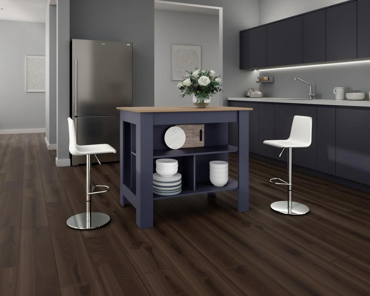 Barra de Cocina Cala, Kronos Azul y Fresno Europeo, con Amplia Superficie En La Mesa - Image 3