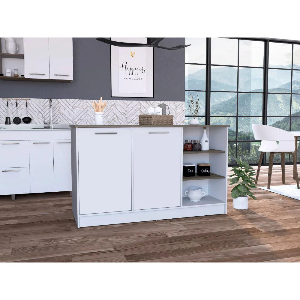 Barra de Cocina Lugano, Blanco Nevado y Nogal, con Dos Puertas Abatibles ZF - Image 3