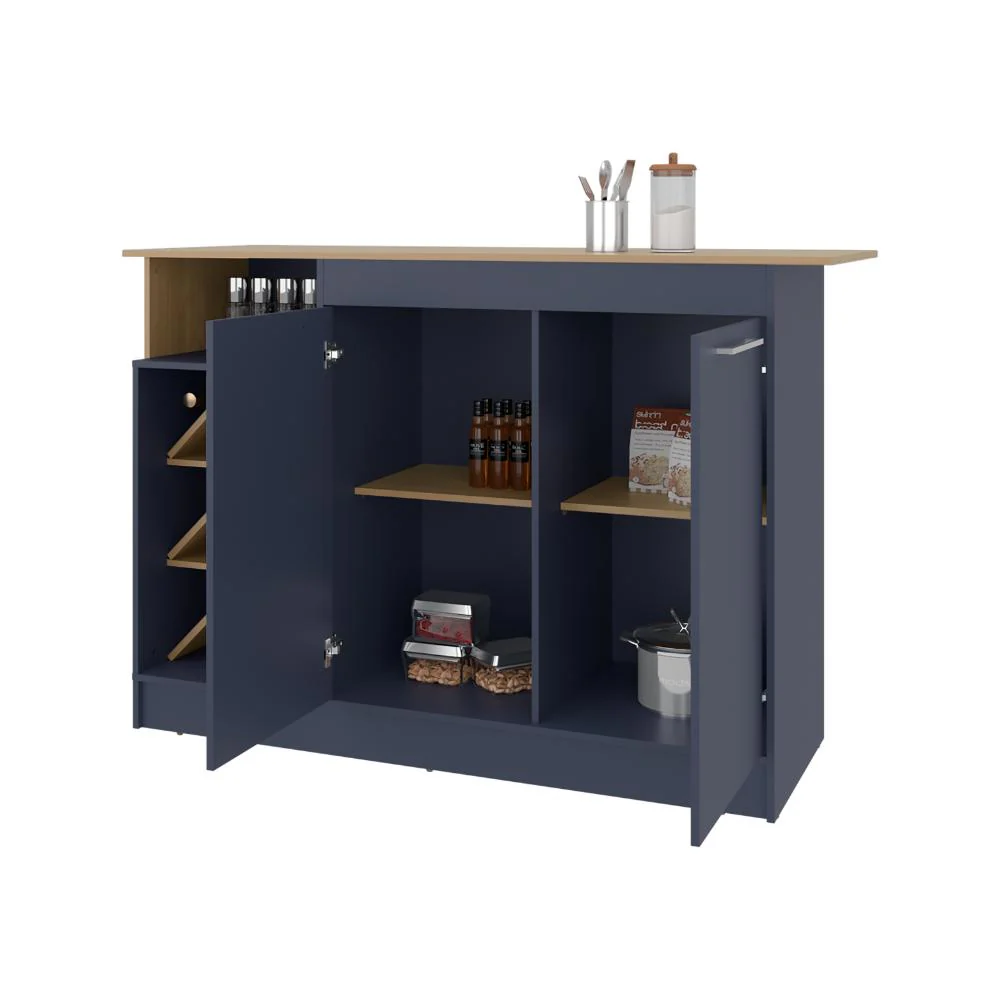 Barra de Cocina Lugano, Fresno Europeo y Kronos Azul, con espacio abierto para objetos decorativos ZF - Image 3