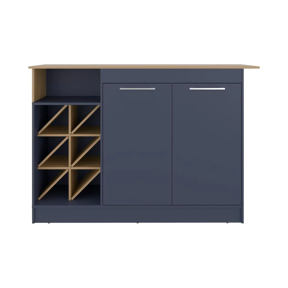 Barra de Cocina Lugano, Fresno Europeo y Kronos Azul, con espacio abierto para objetos decorativos ZF - Image 6