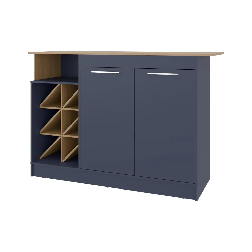 Barra de Cocina Lugano, Fresno Europeo y Kronos Azul, con espacio abierto para objetos decorativos ZF - Image 7