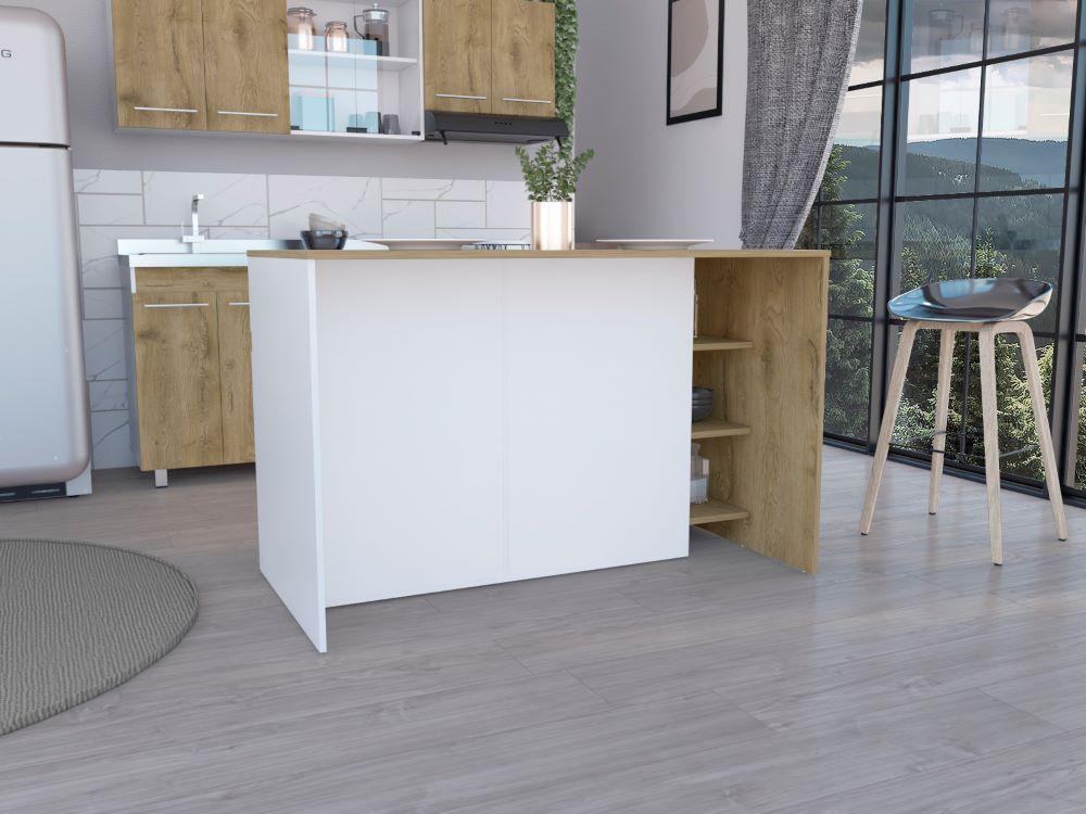 Barra de Cocina Polux, Blanco Vainilla Y Beige , con Amplia Superficie Superior y Entrepaños - Image 4