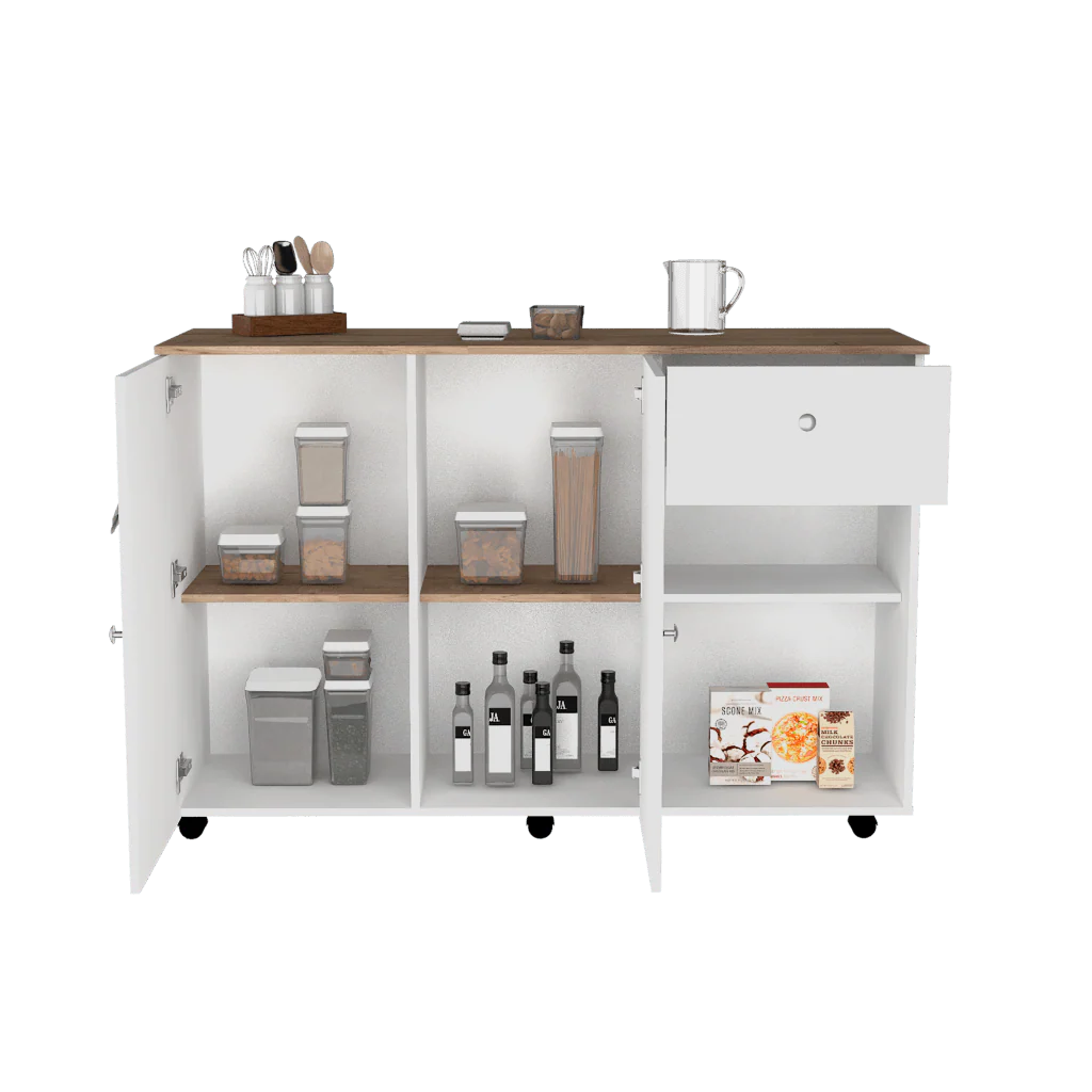 Barra de Cocina Victory, Blanco y Café Claro, con Rodachines    ZF - Image 2