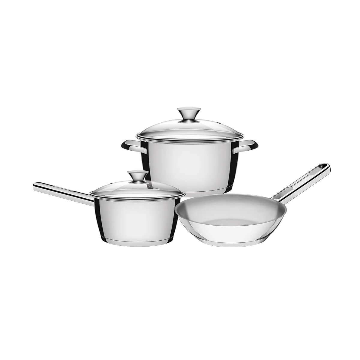 Batería de cocina de acero inoxidable con fondo triple de 3 piezas Tramontina