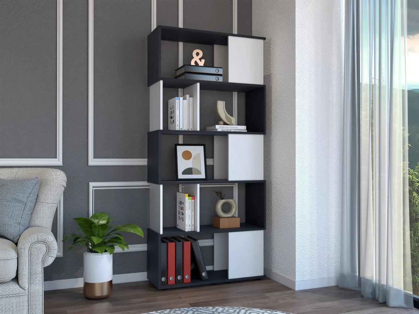 Biblioteca Noah, Wengue y Blanco, con Variedad de Entrepaños ZF - Image 3