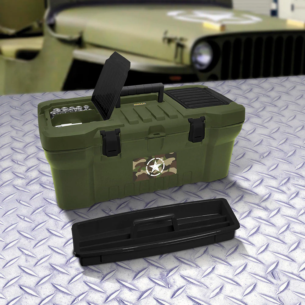 Caja herramientas 20" army cerradura plástica verde marca Rimax