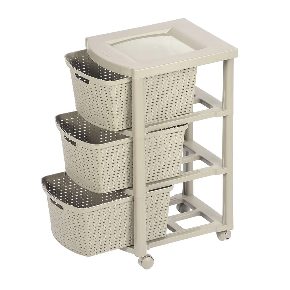 Cajonero apariencia rattan 3 gavetas altas taupe marca Rimax - Image 3
