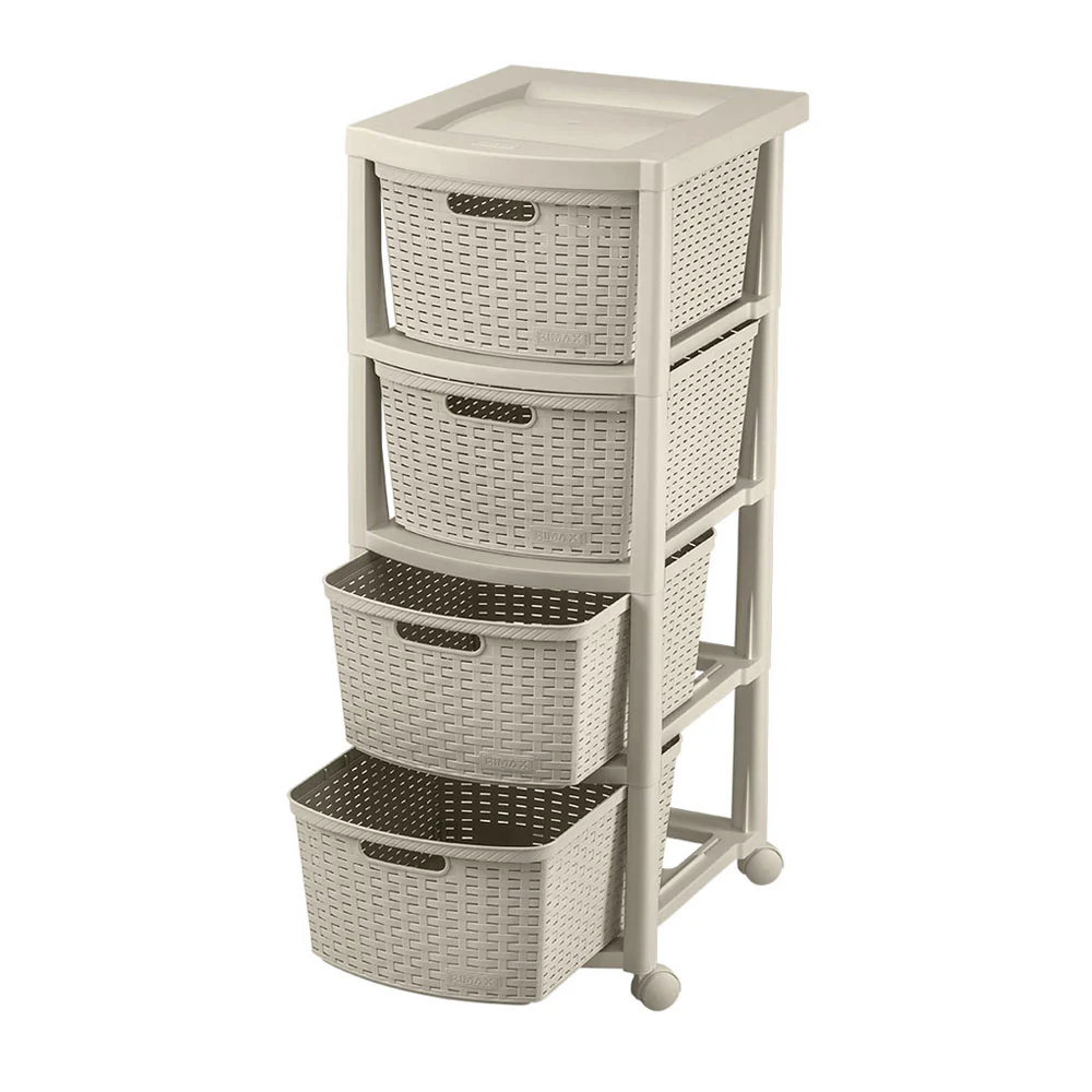 Cajonero apariencia rattan 4 gavetas altas taupe marca Rimax - Image 3