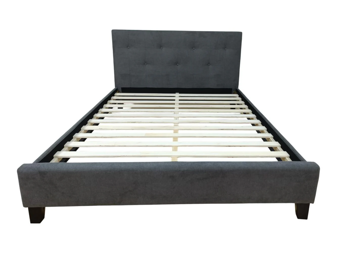 Cama Doble Imperial, Gris Oscuro, Madera roble tapizada - Image 3