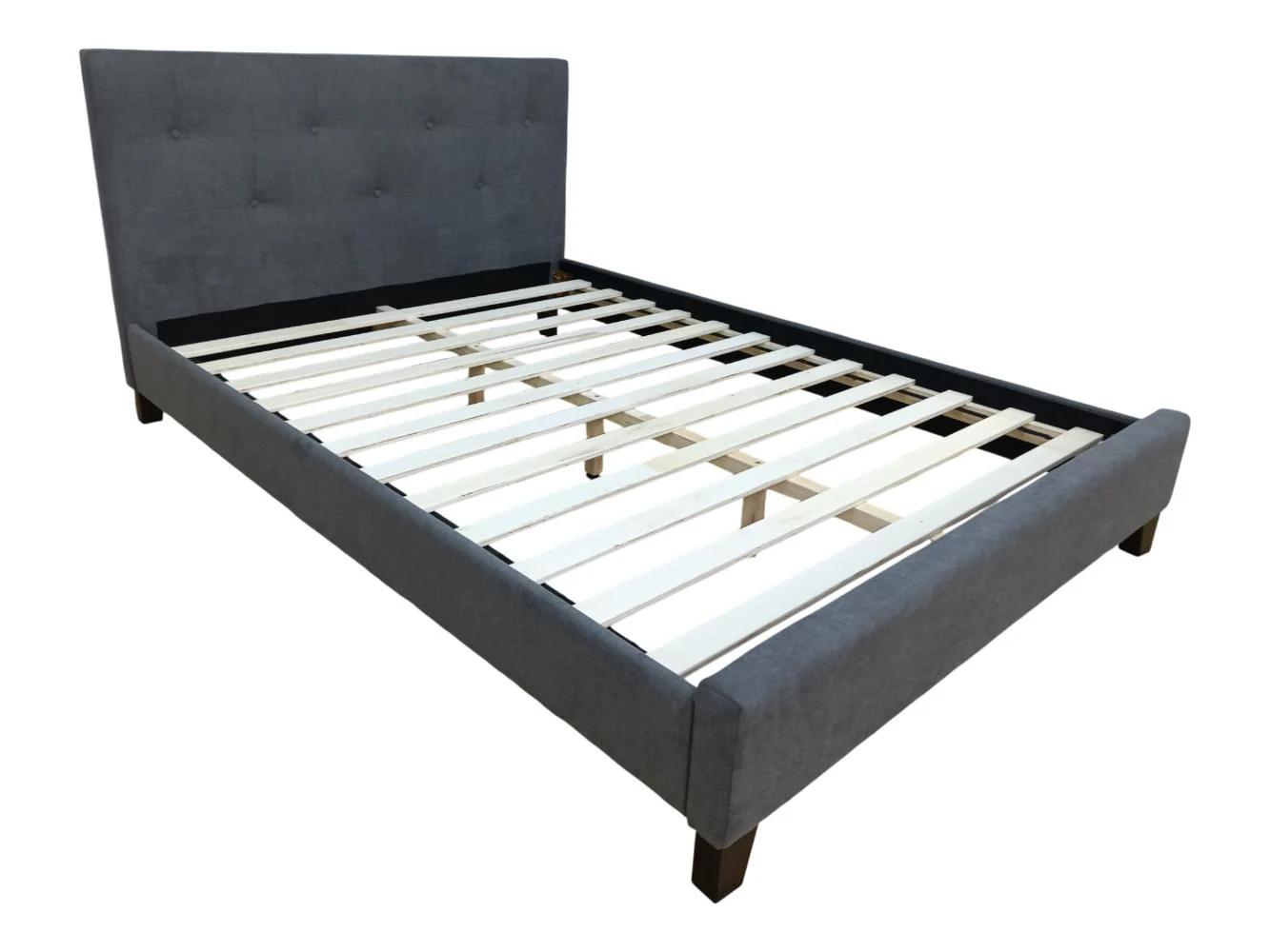 Cama Doble Imperial, Gris Oscuro, Madera roble tapizada - Image 4