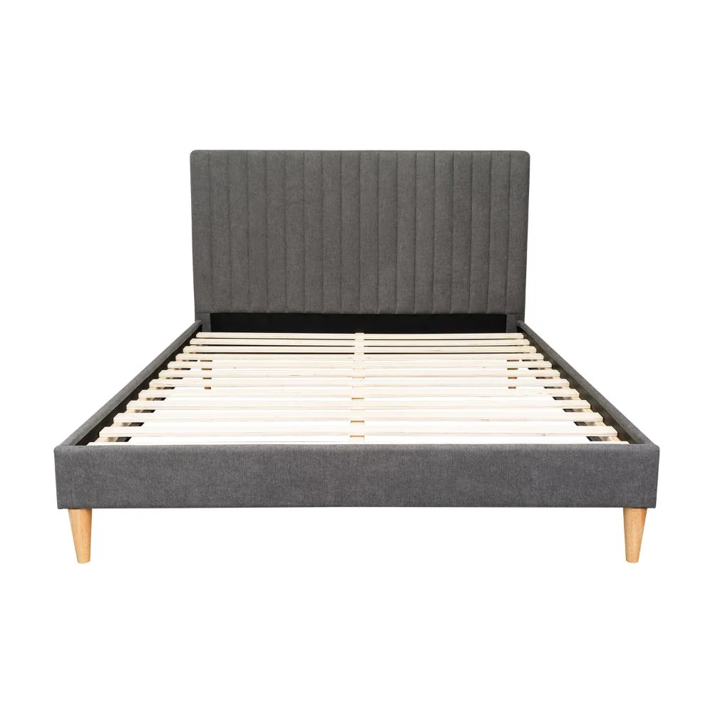 Cama Doble Tania, Gris Oscuro, madera roble tapizada - Image 3