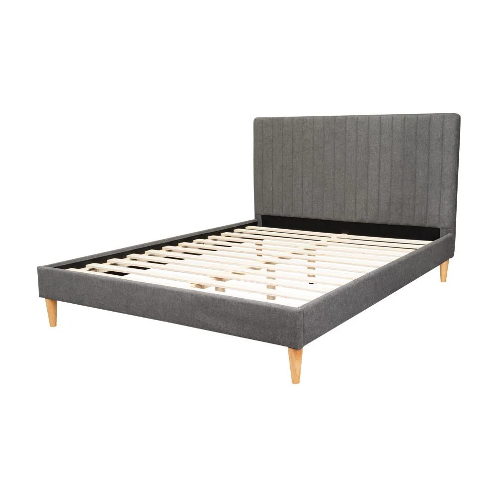 Cama Doble Tania, Gris Oscuro, madera roble tapizada - Image 6