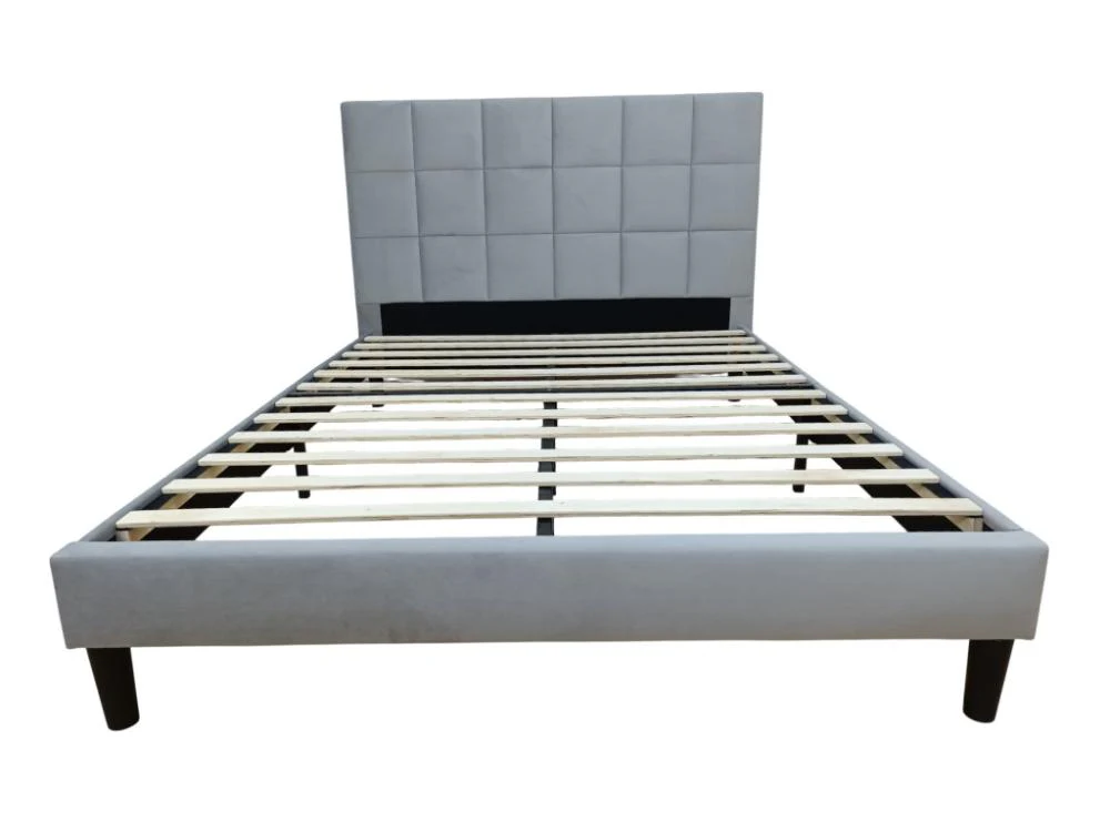 Cama Doble Vertex, Gris Claro, Madera roble tapizada - Image 3