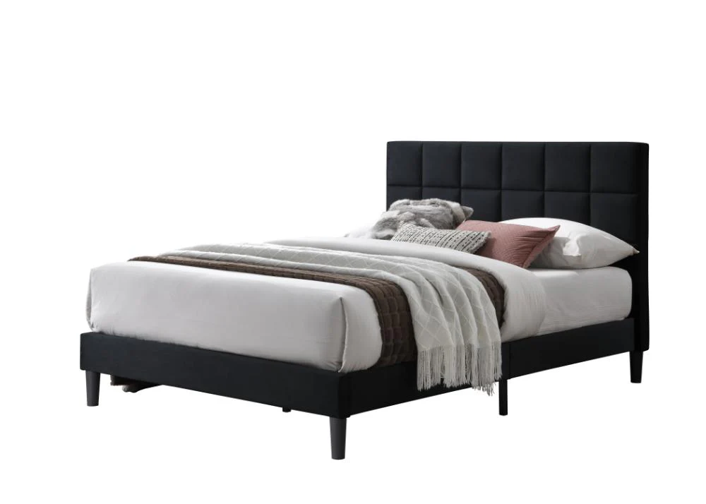 Cama Doble Vertex, Negro, Madera roble tapizada - Image 2