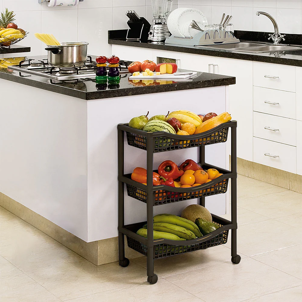 Canasta móvil rectangular de 3 niveles wengue marca Rimax