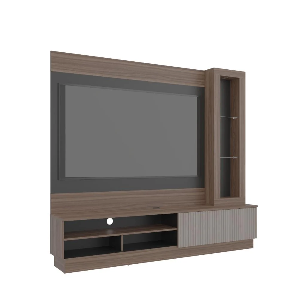 Centro de Entretenimiento Yakarta, Avellana y Roble Natural, con Espacio Para Televisor para Hasta 65 Pulgadas y Varios Entrepaños