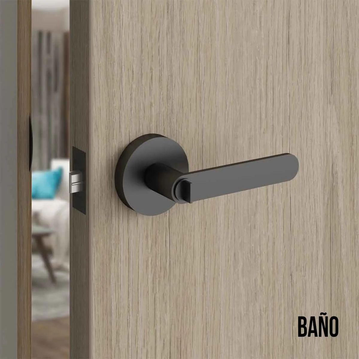 Cerradura chapa tubular premium palanca escudo redondo para puerta de paso - Image 14