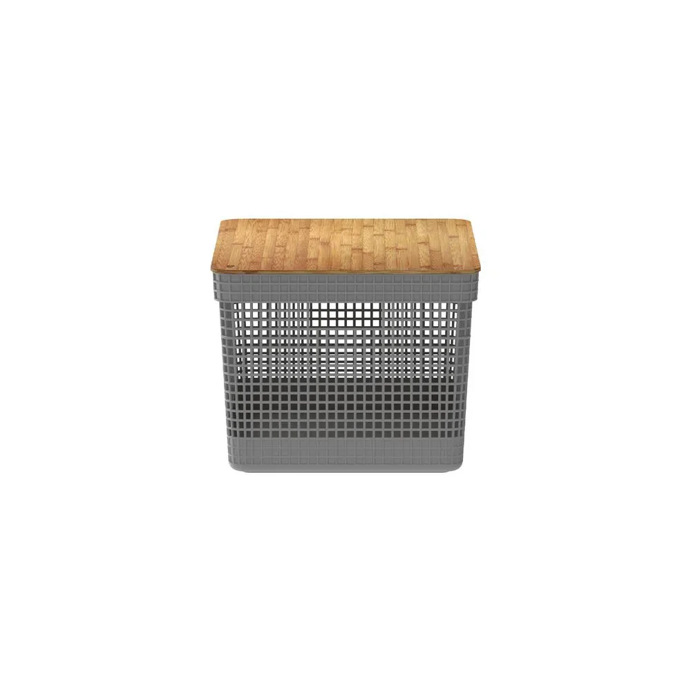 Cesta grid con tapa de bambú 20 litros color plomo - Image 2