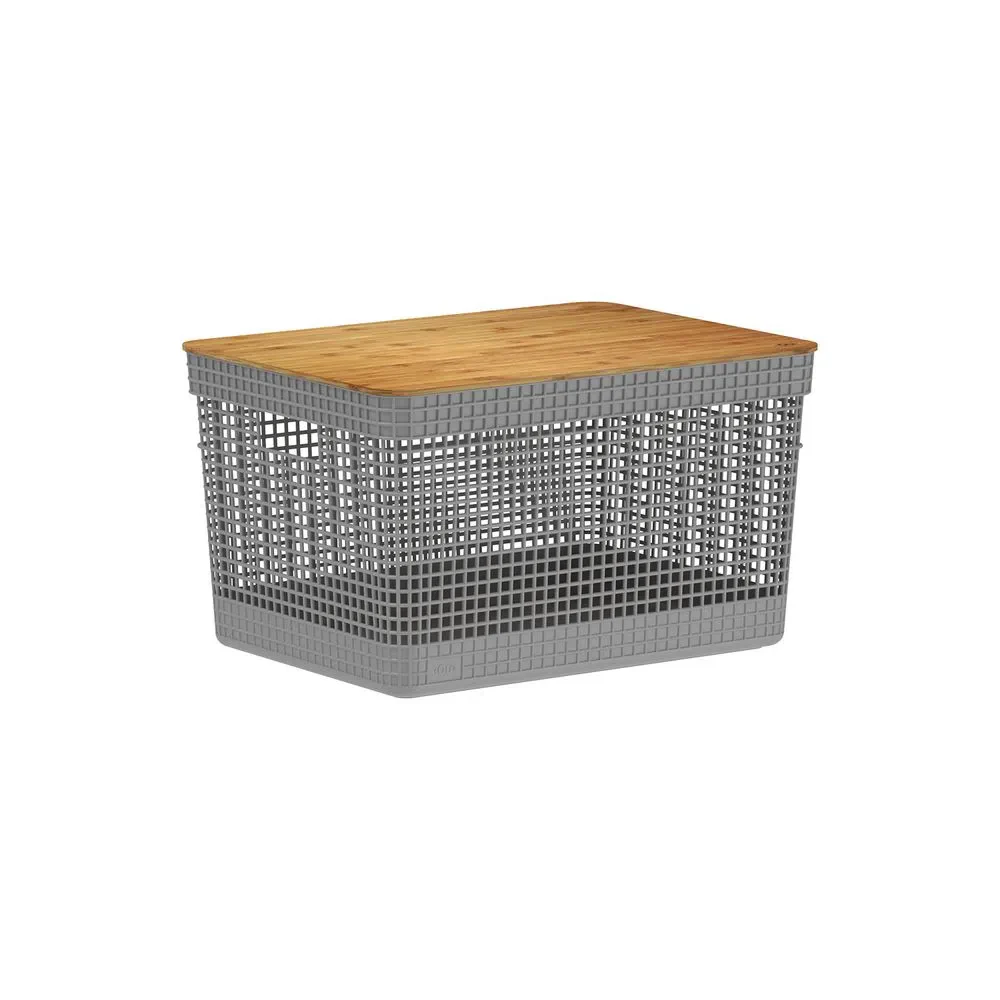 Cesta grid con tapa de bambú 20 litros color plomo - Image 3