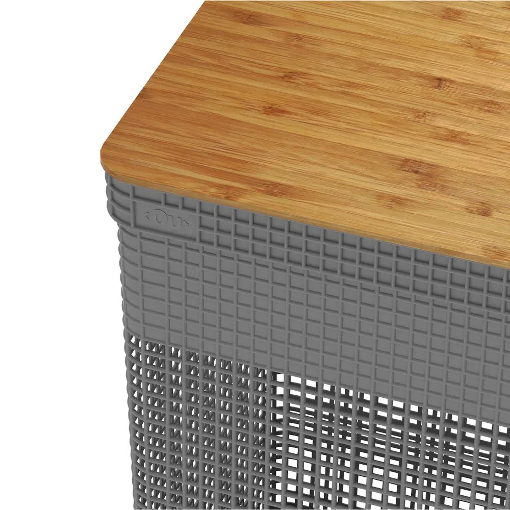 Cesta grid con tapa de bambú color plomo - Image 2