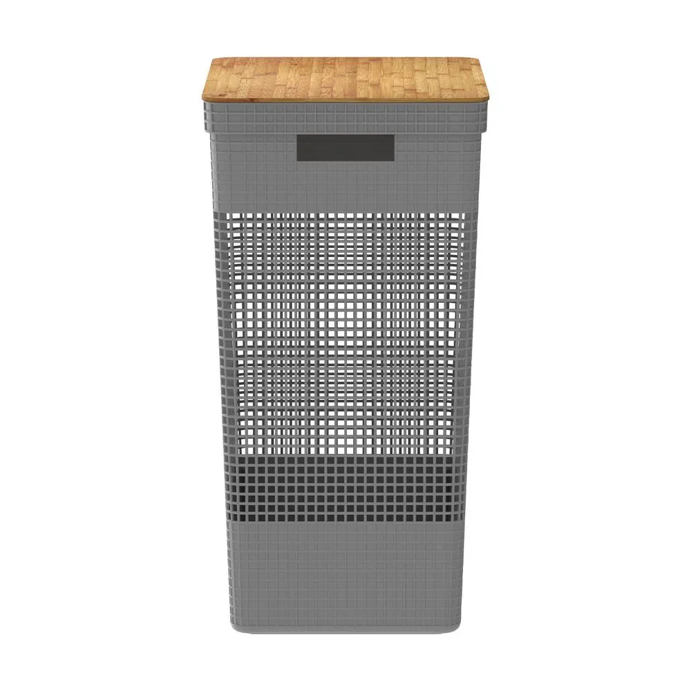 Cesta grid con tapa de bambú color plomo - Image 3