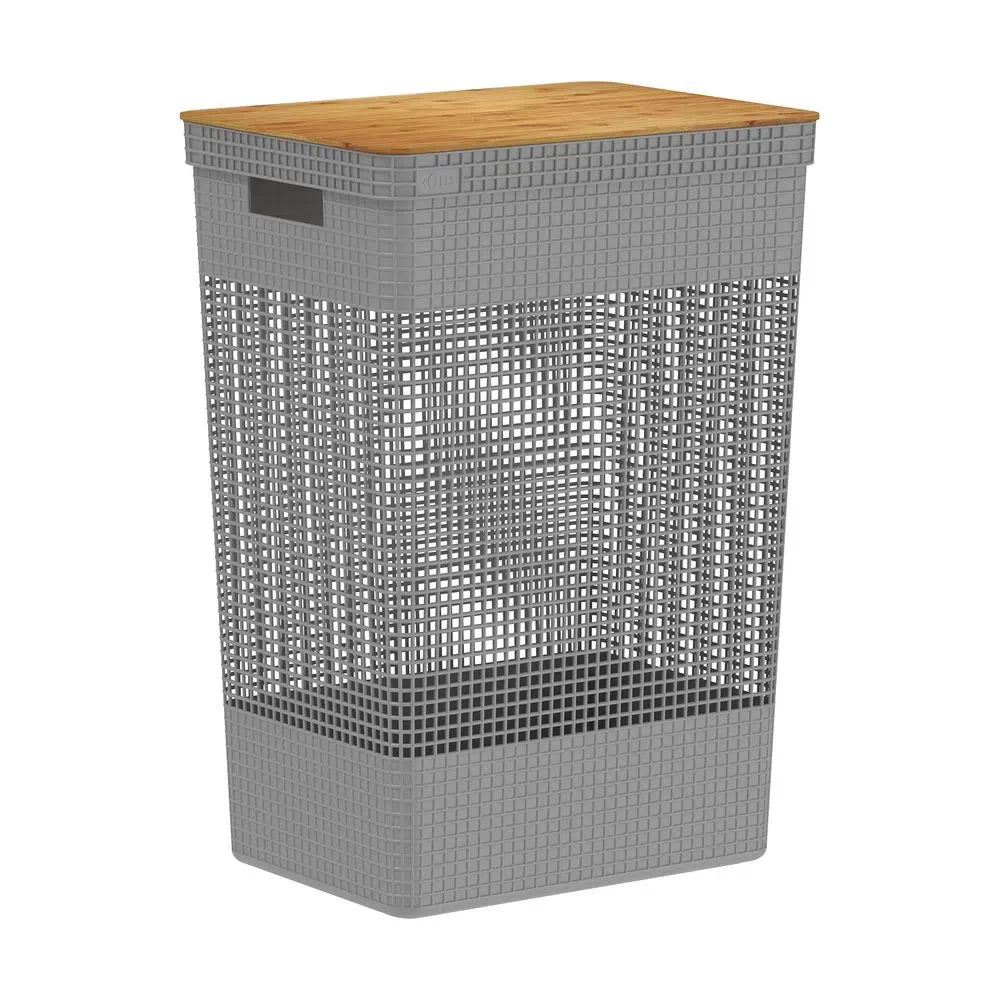 Cesta grid con tapa de bambú color plomo - Image 4
