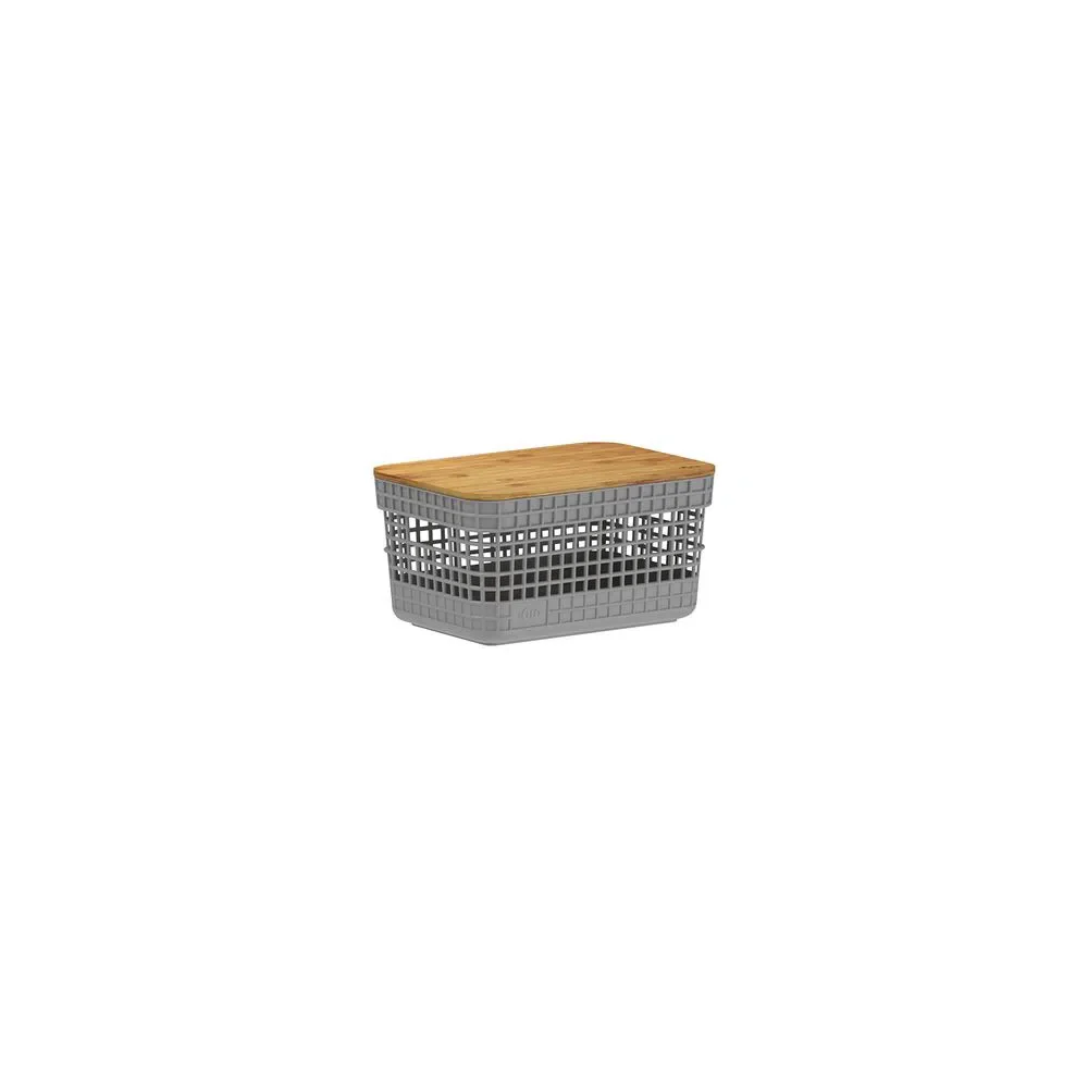 Cesta grid con tapa de bambú 2.5 litros color plomo - Image 2