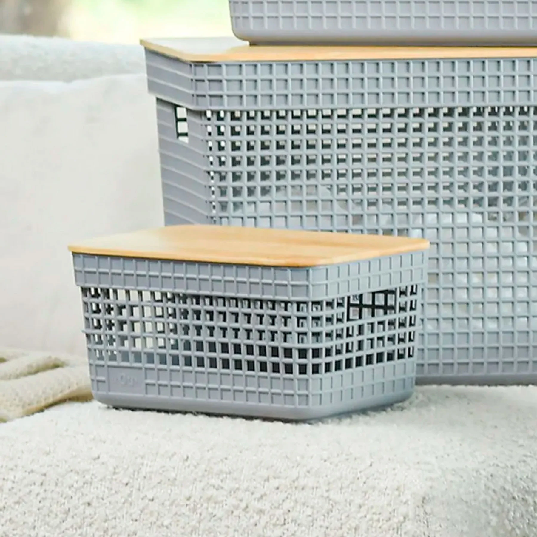 Cesta grid con tapa de bambú 2.5 litros color plomo - Image 3