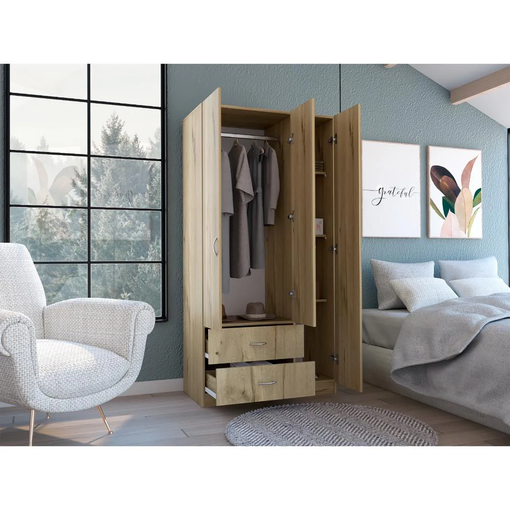 Closet América, Café Claro y Blanco, Con Dos Cajones y Variedad De Entrepaños - Image 3