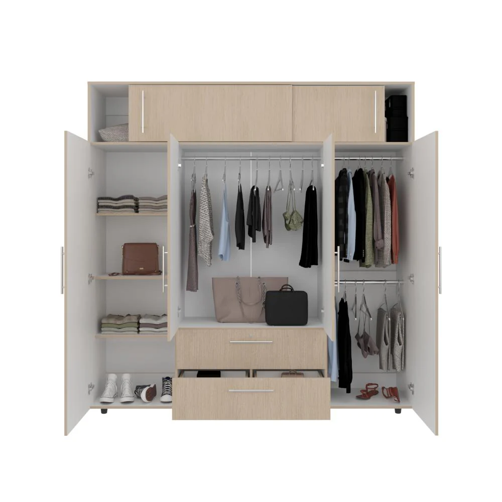 Closet Babel, Cartagena y Blanco, con Cuatro Puertas Abatibles y Cuatro Cajones Multiusos - Image 4
