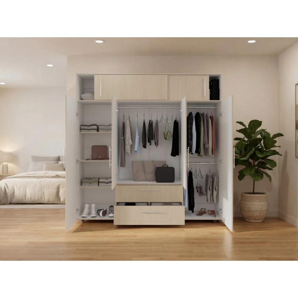 Closet Babel, Cartagena y Blanco, con Cuatro Puertas Abatibles y Cuatro Cajones Multiusos - Image 6