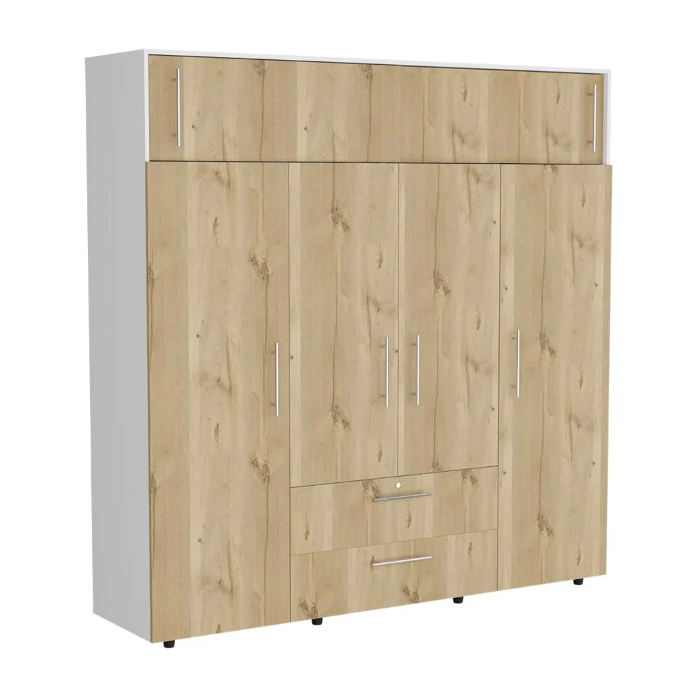 Closet Babel, Fresno Europeo y Blanco, con Cuatro Puertas Abatibles y Cuatro Cajones Multiusos