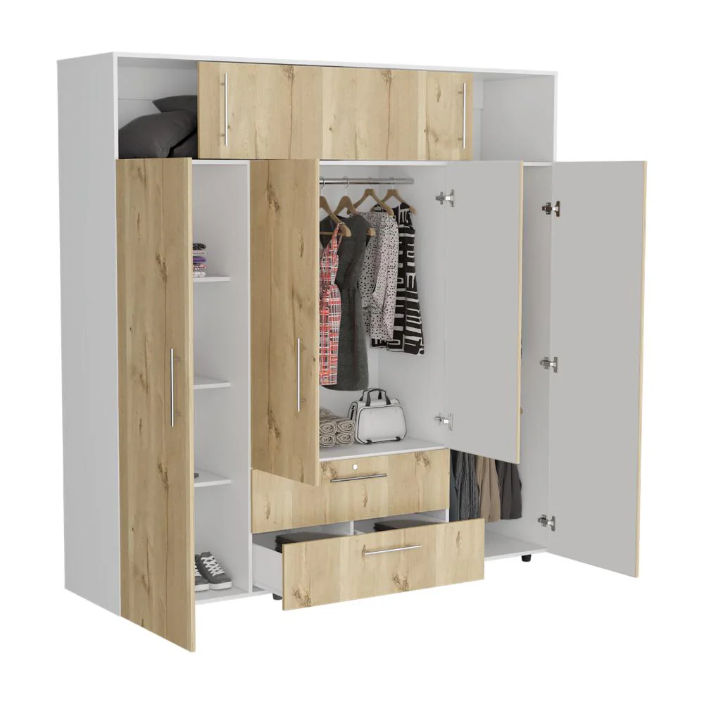 Closet Babel, Fresno Europeo y Blanco, con Cuatro Puertas Abatibles y Cuatro Cajones Multiusos - Image 2