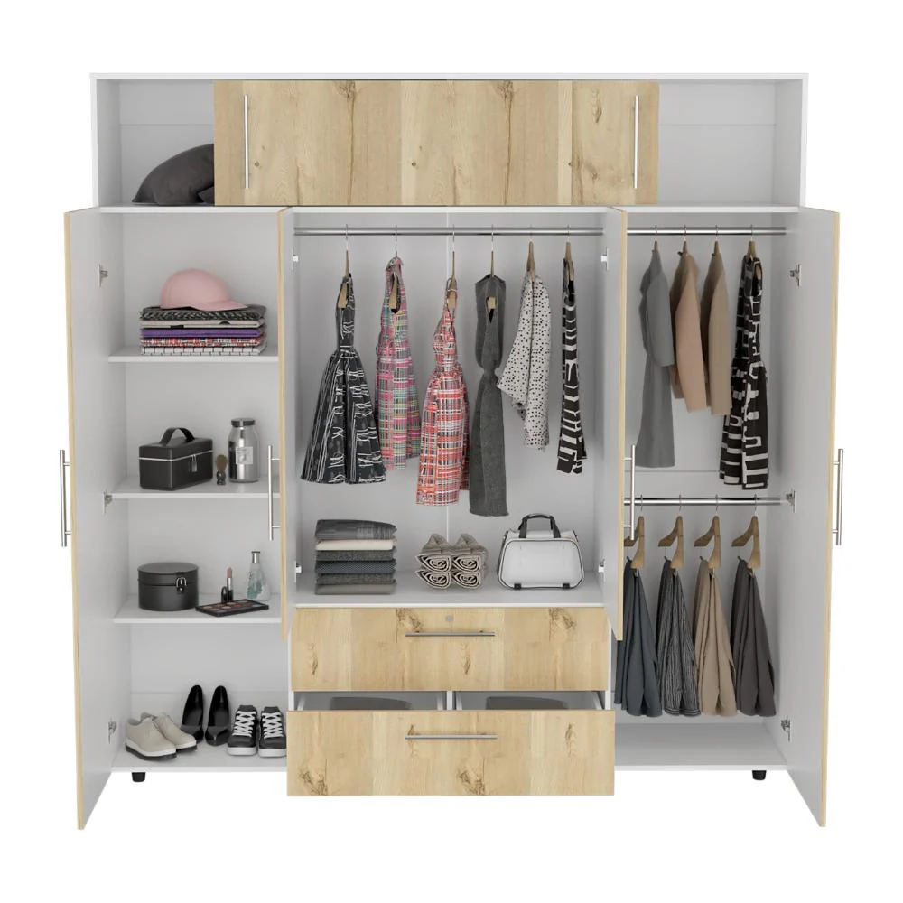 Closet Babel, Fresno Europeo y Blanco, con Cuatro Puertas Abatibles y Cuatro Cajones Multiusos - Image 4