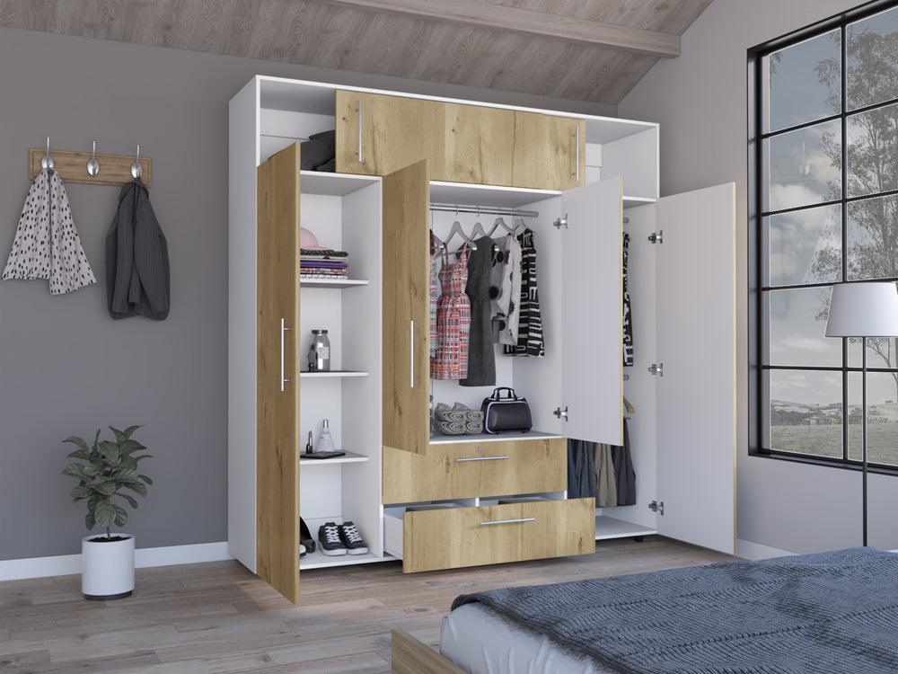 Closet Babel, Fresno Europeo y Blanco, con Cuatro Puertas Abatibles y Cuatro Cajones Multiusos - Image 6