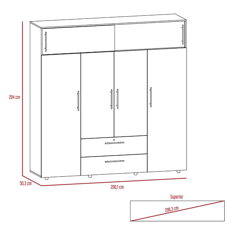 Closet Babel, Fresno Europeo y Blanco, con Cuatro Puertas Abatibles y Cuatro Cajones Multiusos - Image 7