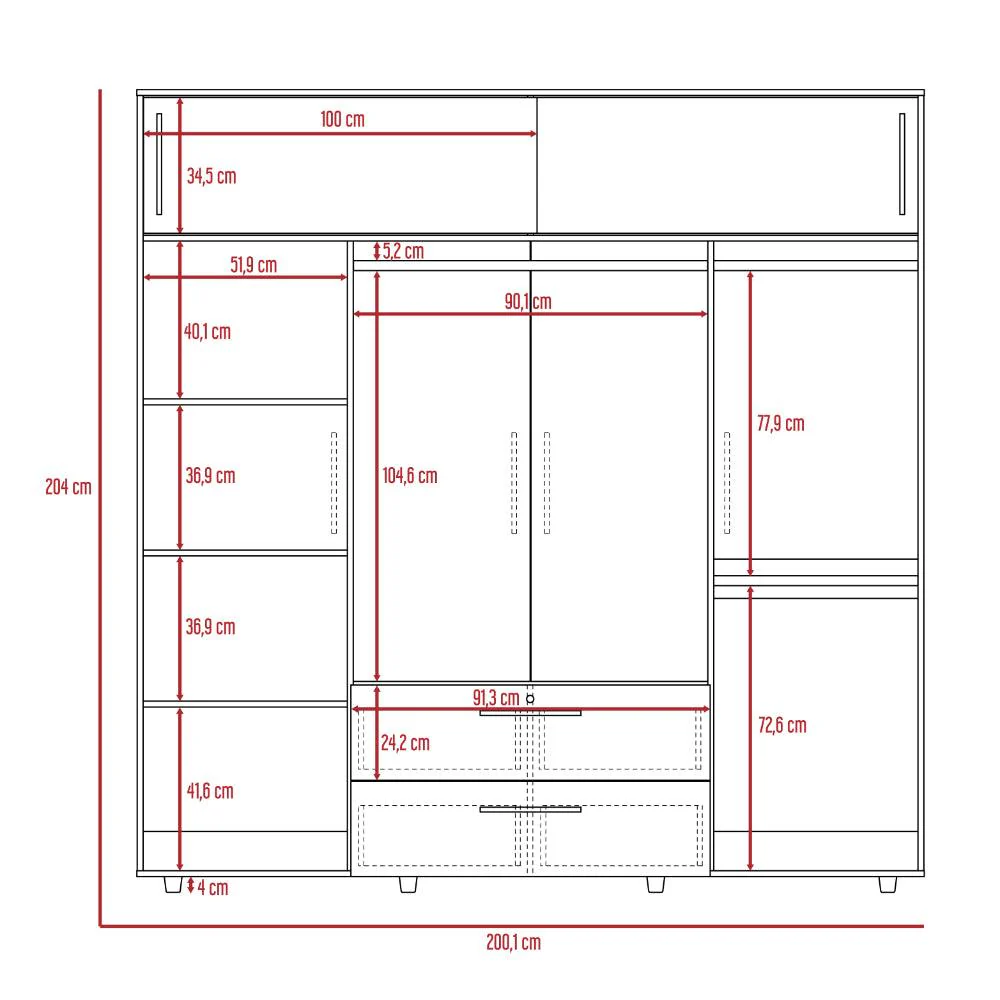 Closet Babel, Fresno Europeo y Blanco, con Cuatro Puertas Abatibles y Cuatro Cajones Multiusos - Image 8