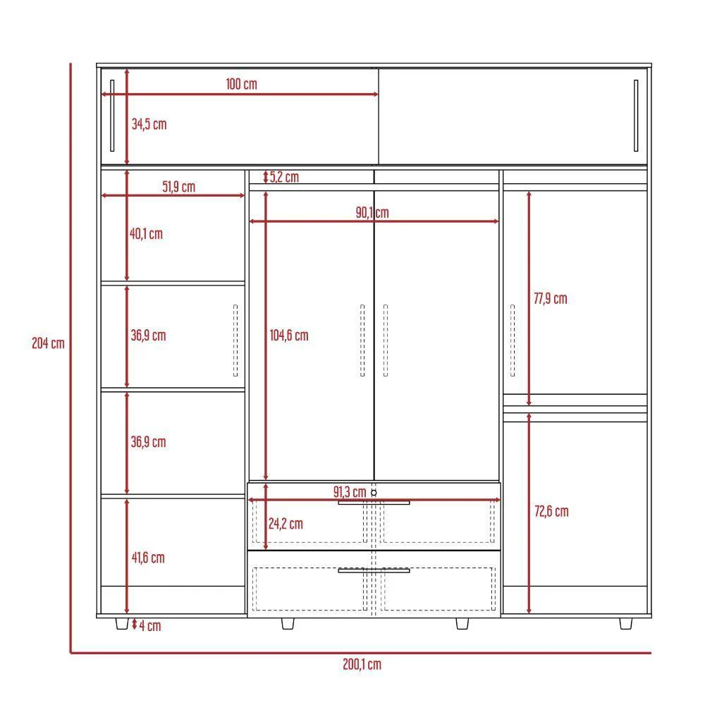 Closet Babel, Macadamia y Blanco, Con Cuatro Puertas Abatibles y Cuatro Cajones Multiusos - Image 7